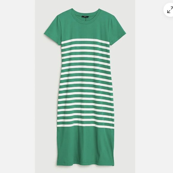 J. Crew Breton Stripe T-Shirt Midi Dress in Kelly Green Cotton Lightweight Sz M - Picture 1 of 7